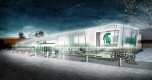 artist rendering of Munn Ice Arena renovation and Michigan State University