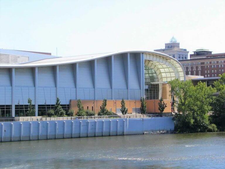 view of Devos Place Convention Center from the Grand River