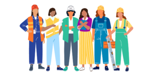 graphic of career women dressed in construction uniforms