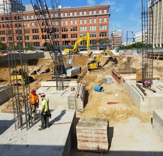 Concrete testing on the foundation during construction of a commercial building in downtown Grand Rapids, MI