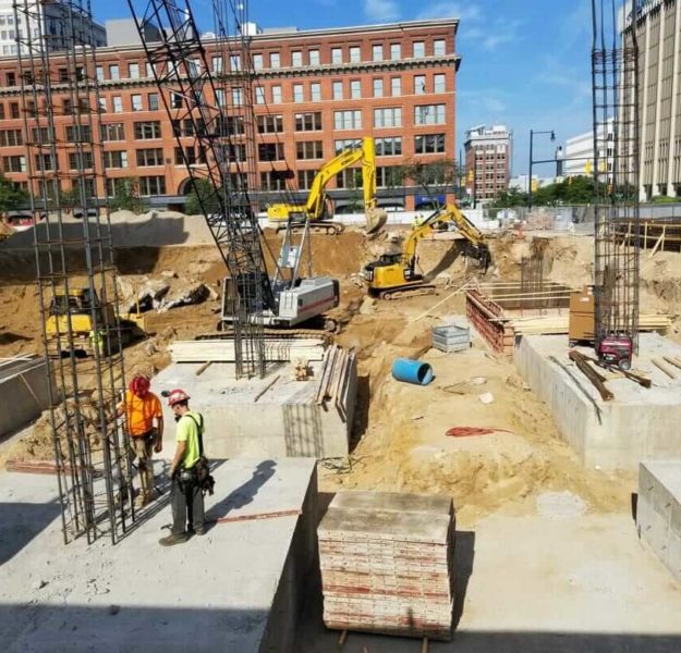 Concrete testing on foundation construction of commercial building in downtown Grand Rapids, MI