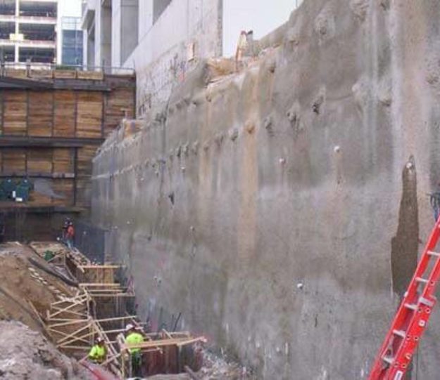 Geotechnical services showing a retaining wall for construction of new foundation for a building addition at Van Andel Institute, Grand Rapids, MI